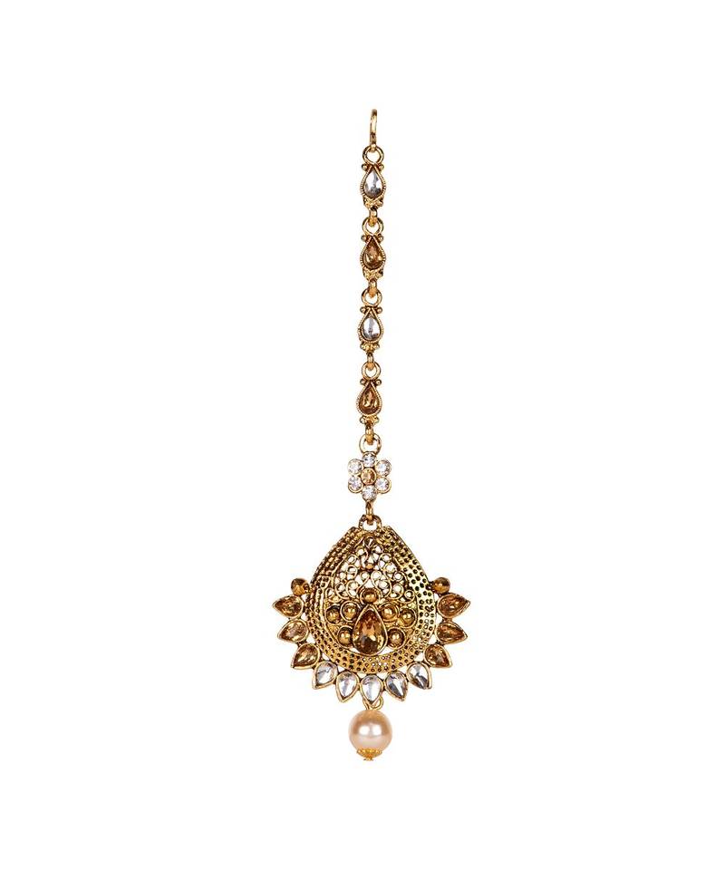 Gold stone antique gold Alloy  Maang tikka