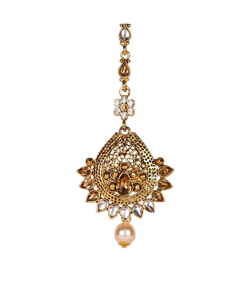 Gold stone antique gold Alloy  Maang tikka