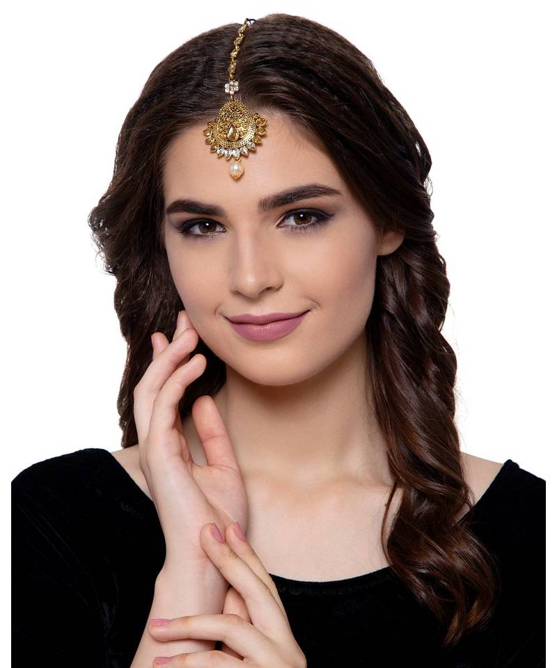 Gold stone antique gold Alloy  Maang tikka