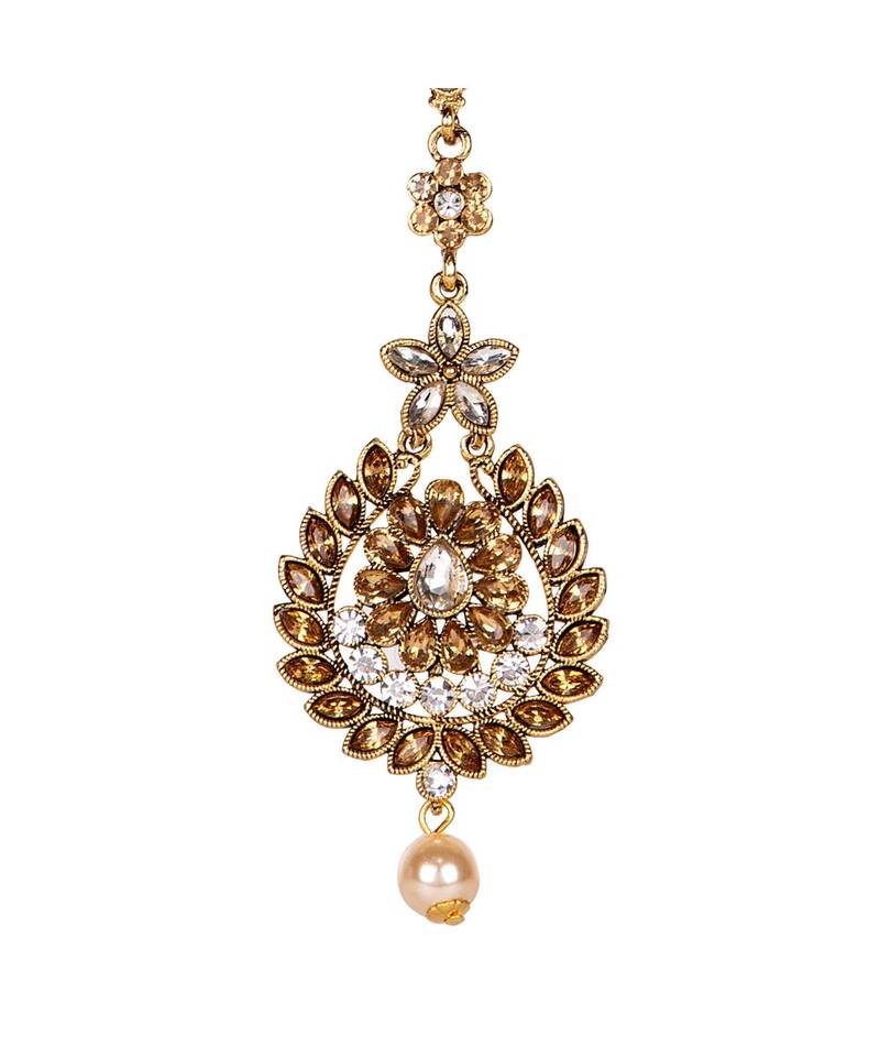 Gold stone antique gold Alloy  Maang tikka