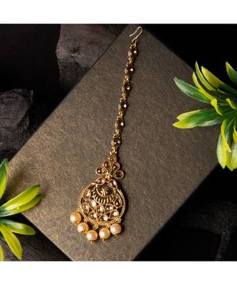 Gold stone antique gold Alloy  Maang tikka 1