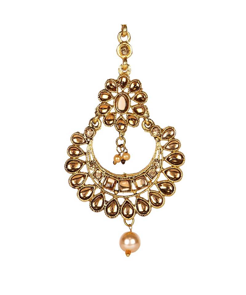 Gold stone antique gold Alloy  Maang tikka