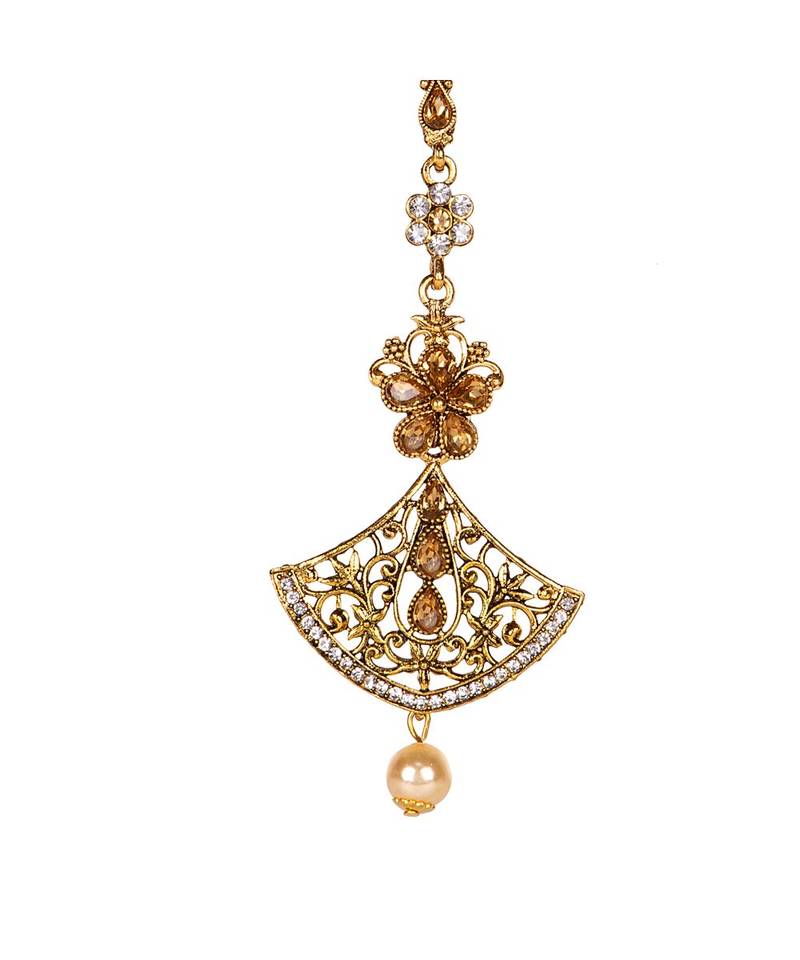 Gold stone antique gold Alloy  Maang tikka
