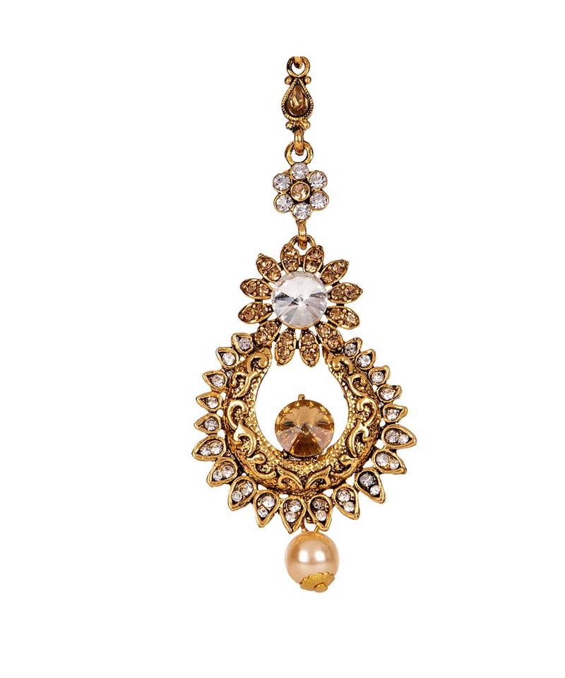 Gold stone antique gold Alloy  Maang tikka