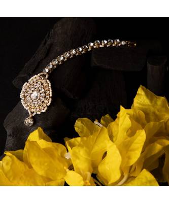 White stone antique gold Alloy  Maang tikka 1