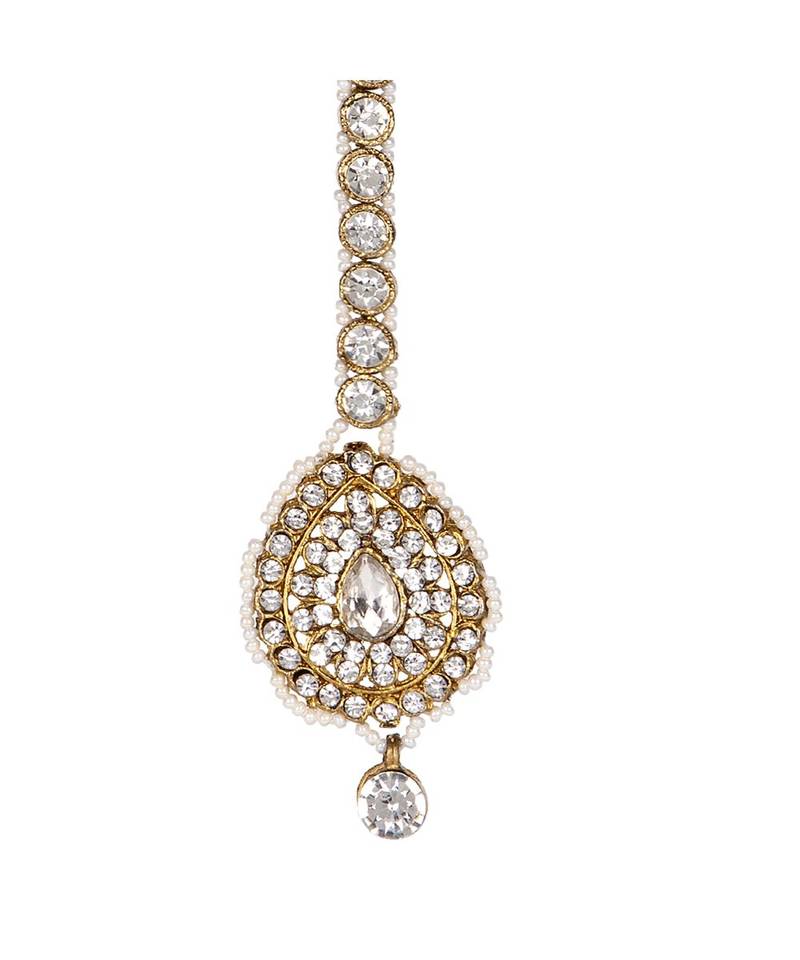White stone antique gold Alloy  Maang tikka