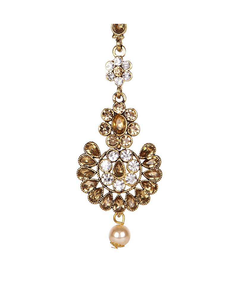 Gold stone antique gold Alloy  Maang tikka