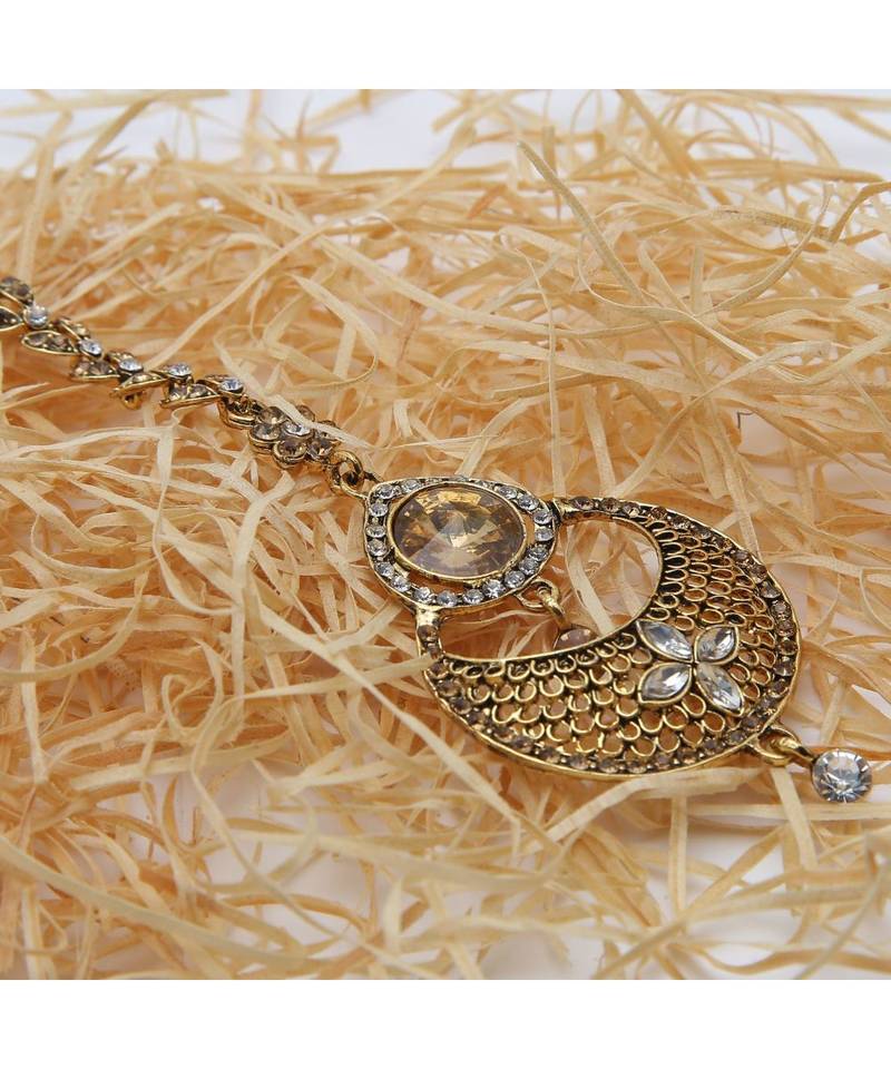 Gold stone antique gold Alloy  Maang tikka