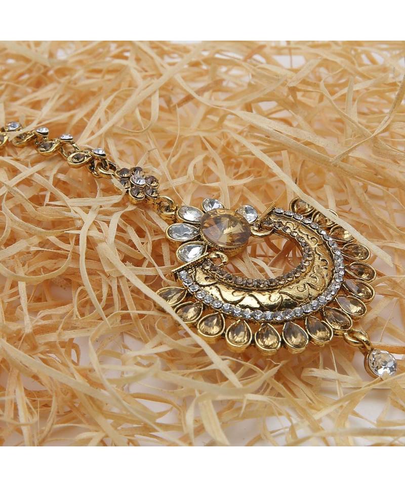 Gold stone antique gold Alloy  Maang tikka