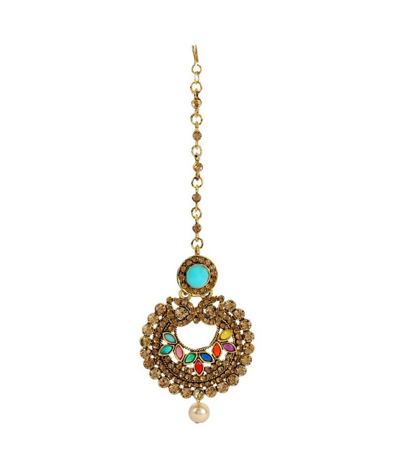 Blue stone antique gold Alloy  Maang tikka
