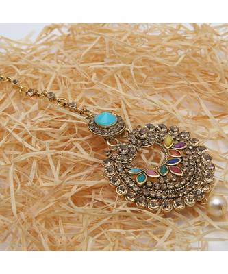 Blue stone antique gold Alloy  Maang tikka 3
