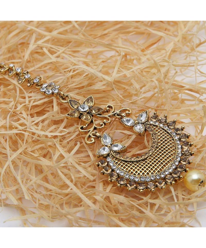 Gold stone antique gold Alloy  Maang tikka