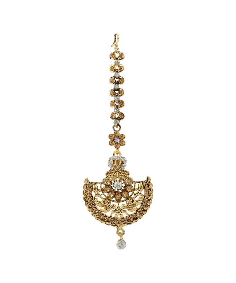 Gold stone antique gold Alloy  Maang tikka