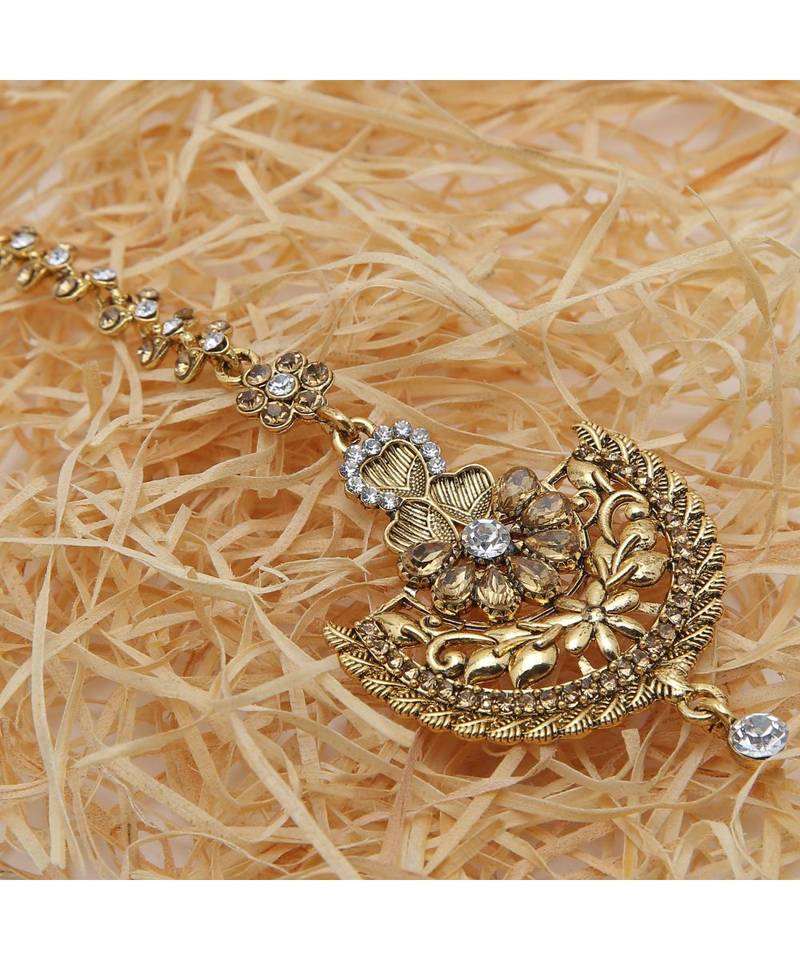 Gold stone antique gold Alloy  Maang tikka