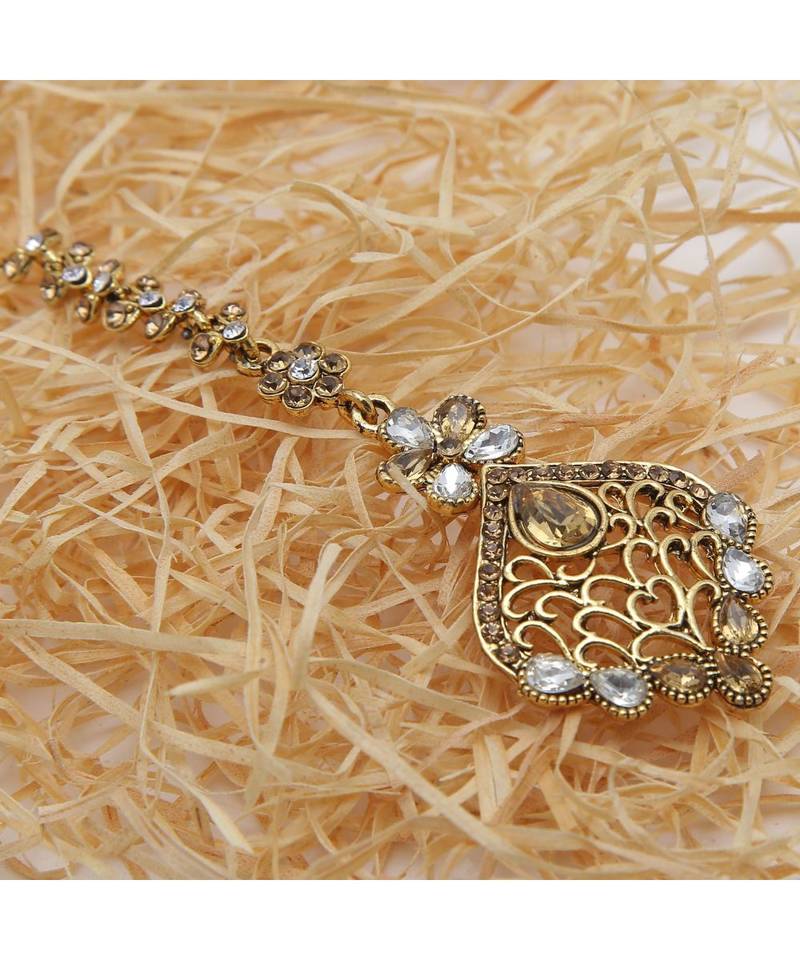 Gold stone antique gold Alloy  Maang tikka