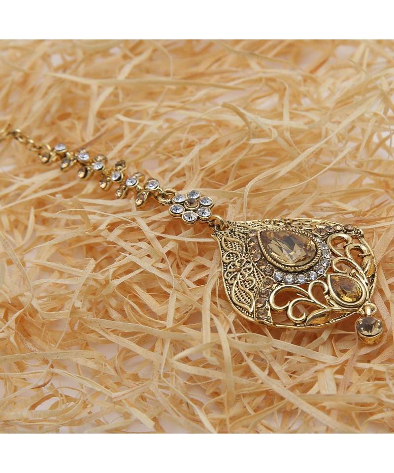 Gold stone antique gold Alloy  Maang tikka