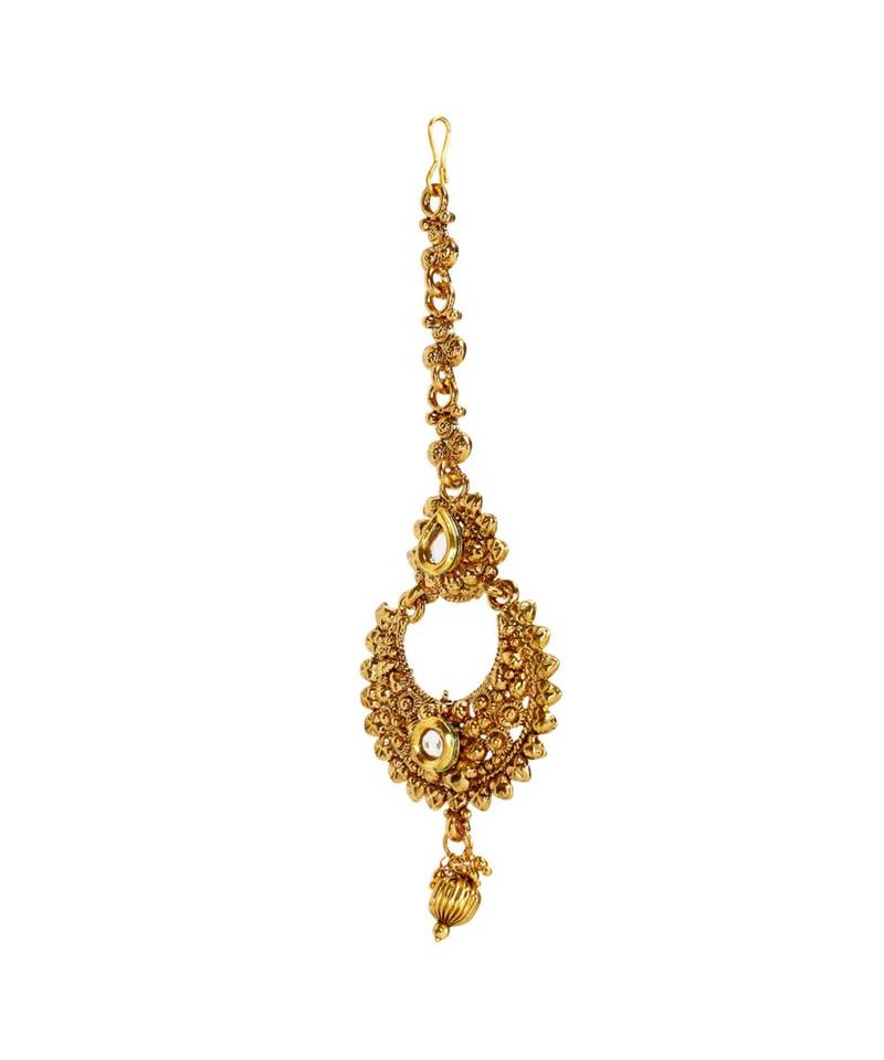 Gold stone antique gold Alloy  Maang tikka