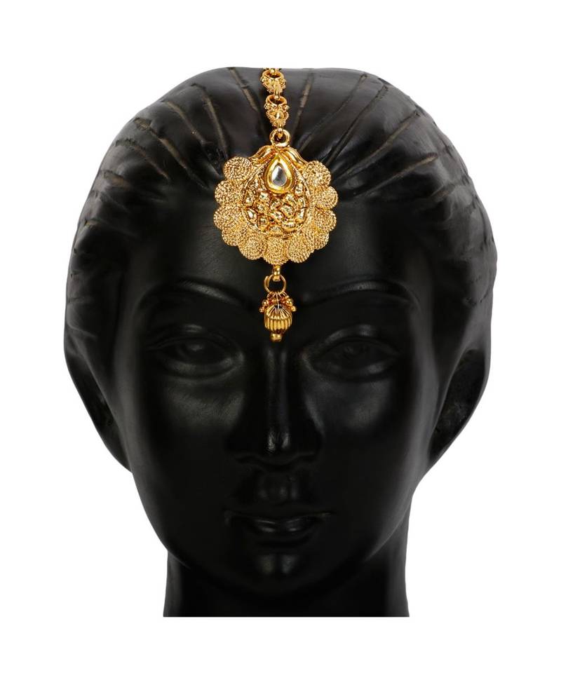 Gold stone antique gold Alloy  Maang tikka