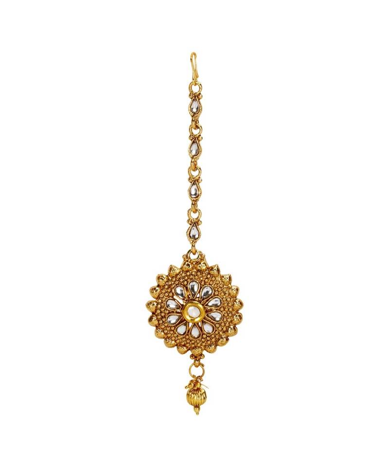 Gold stone antique gold Alloy  Maang tikka