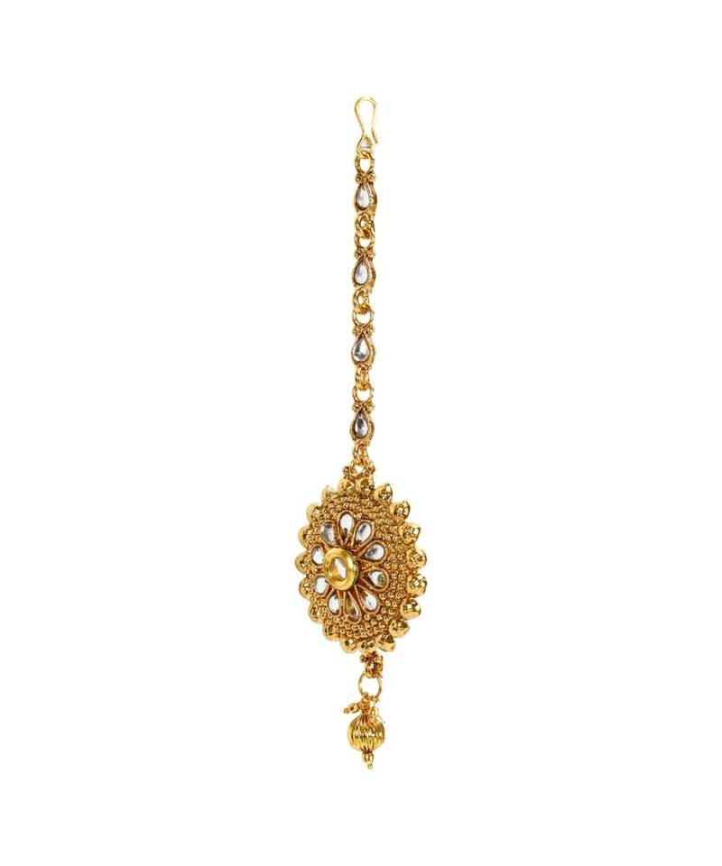 Gold stone antique gold Alloy  Maang tikka