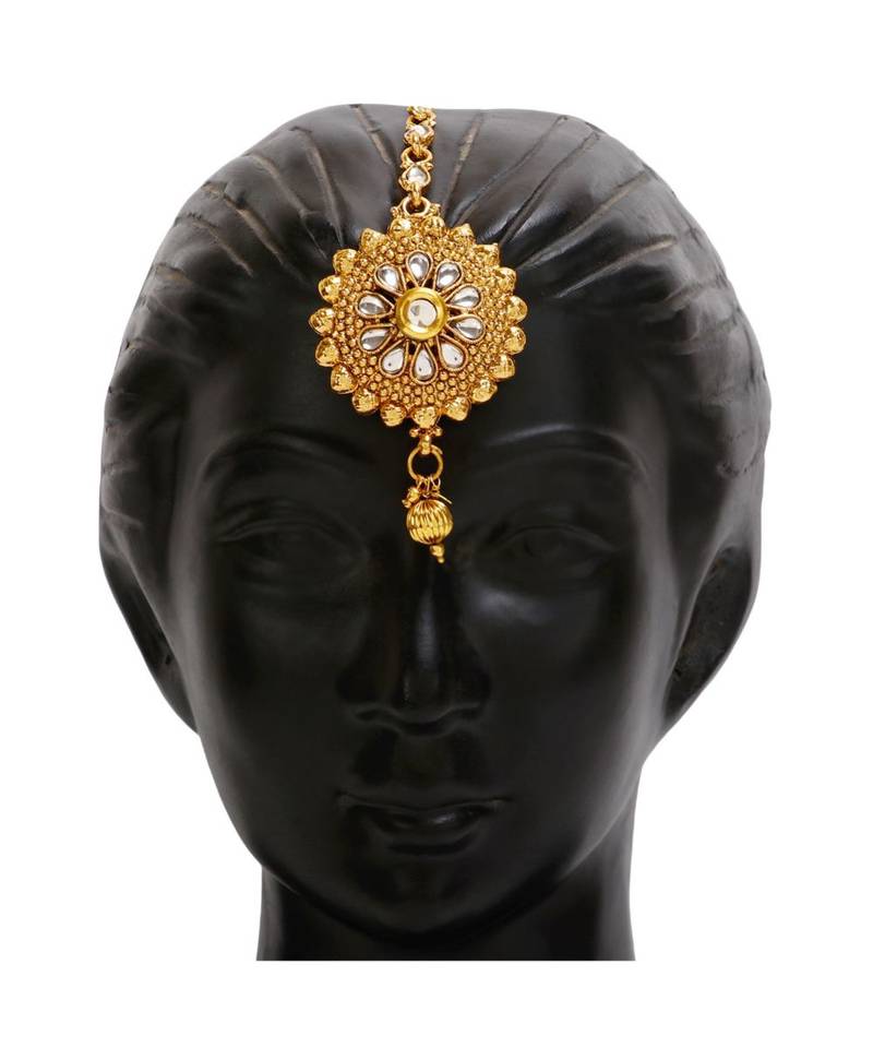 Gold stone antique gold Alloy  Maang tikka