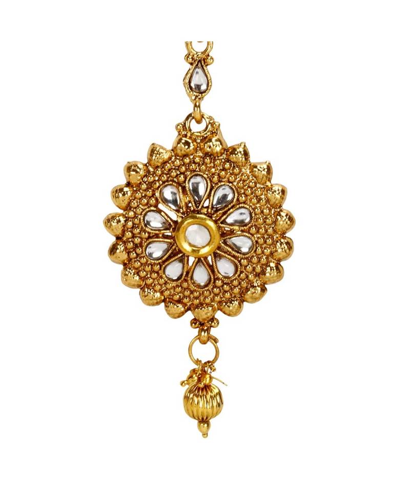 Gold stone antique gold Alloy  Maang tikka