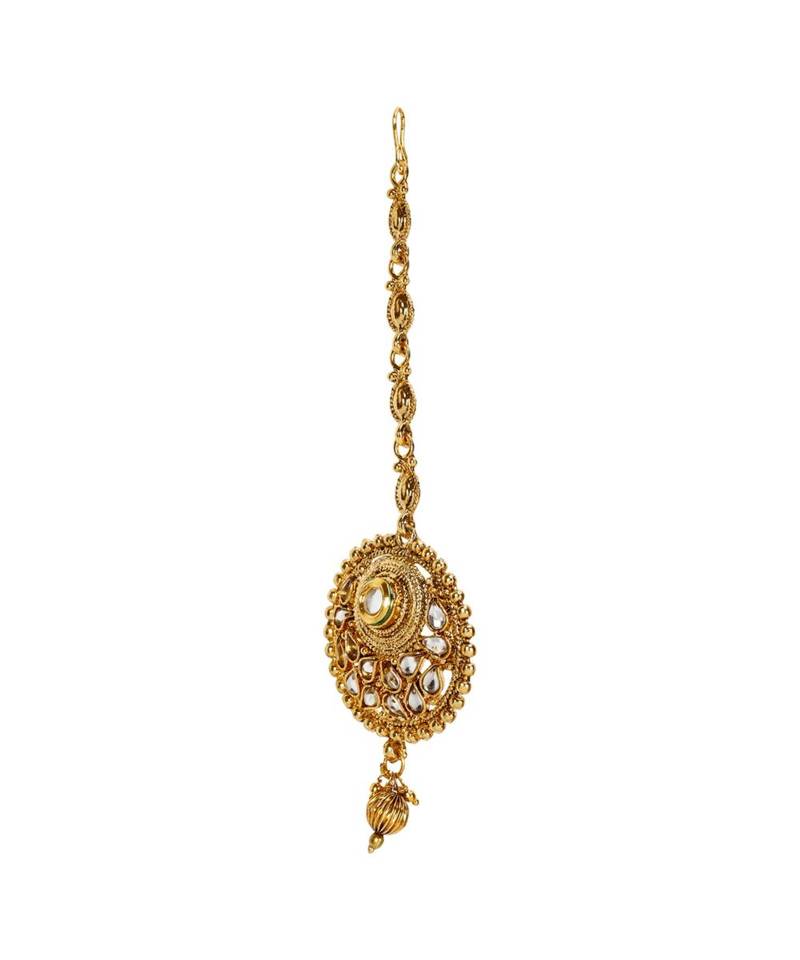 Gold stone antique gold Alloy  Maang tikka