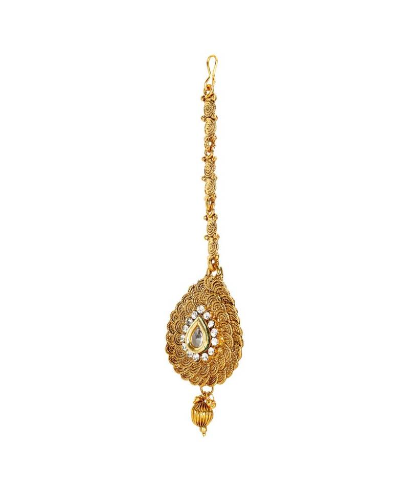 Gold stone antique gold Alloy  Maang tikka
