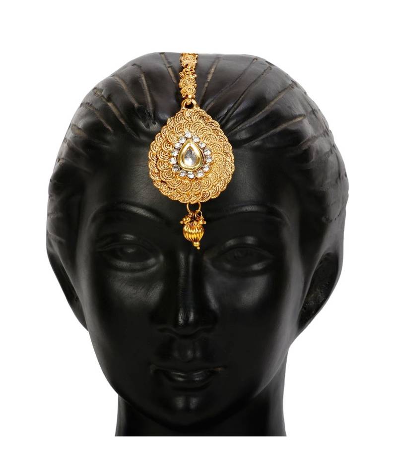 Gold stone antique gold Alloy  Maang tikka