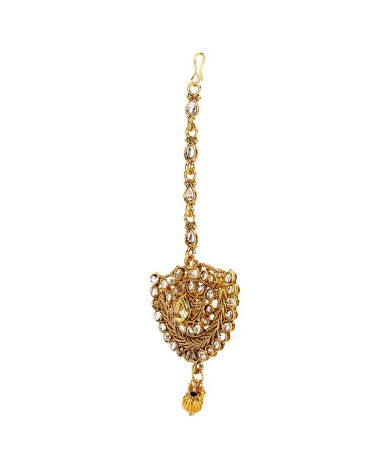 Gold stone antique gold Alloy  Maang tikka