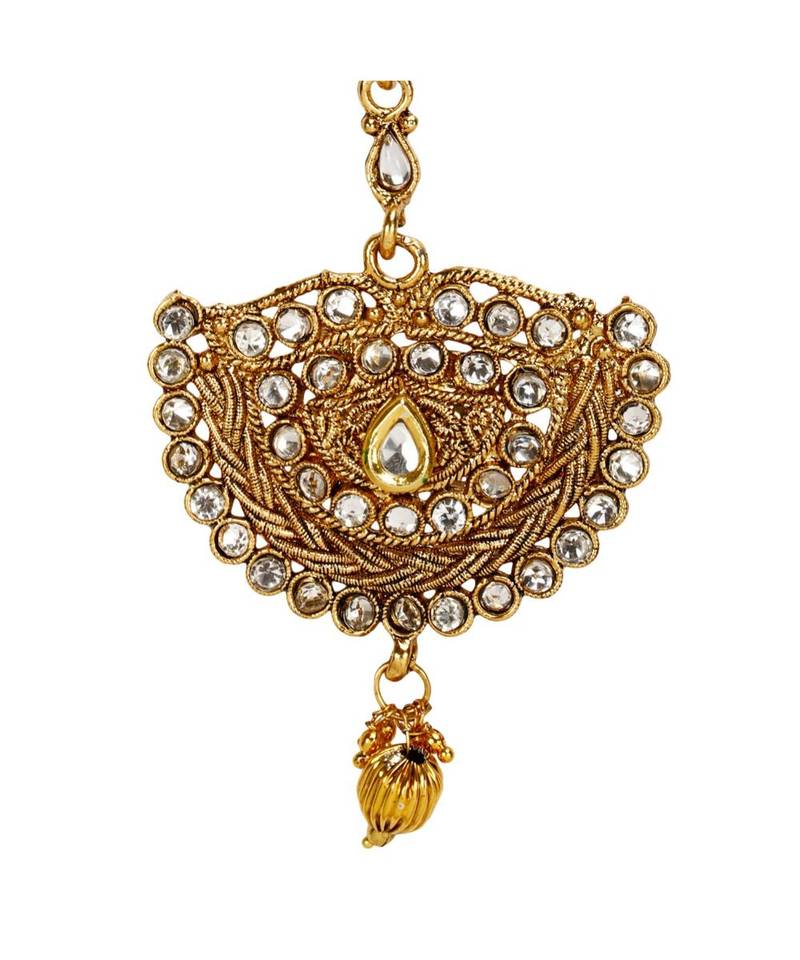 Gold stone antique gold Alloy  Maang tikka