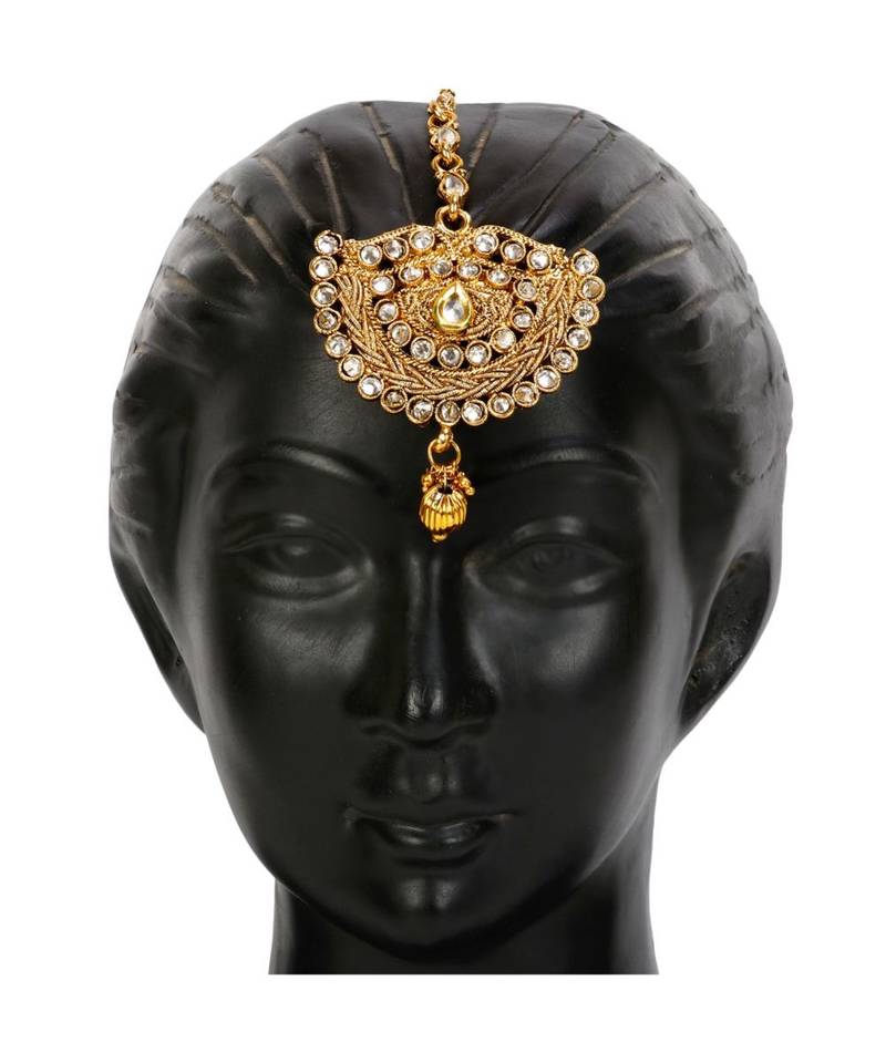 Gold stone antique gold Alloy  Maang tikka