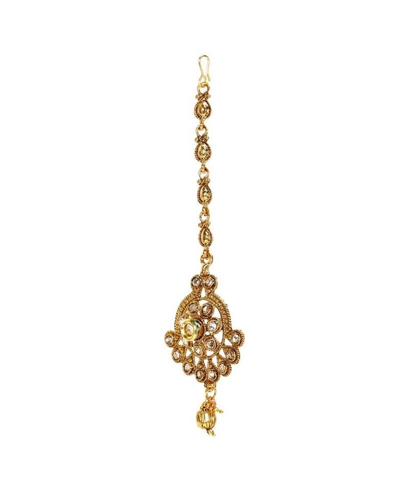 Gold stone antique gold Alloy  Maang tikka