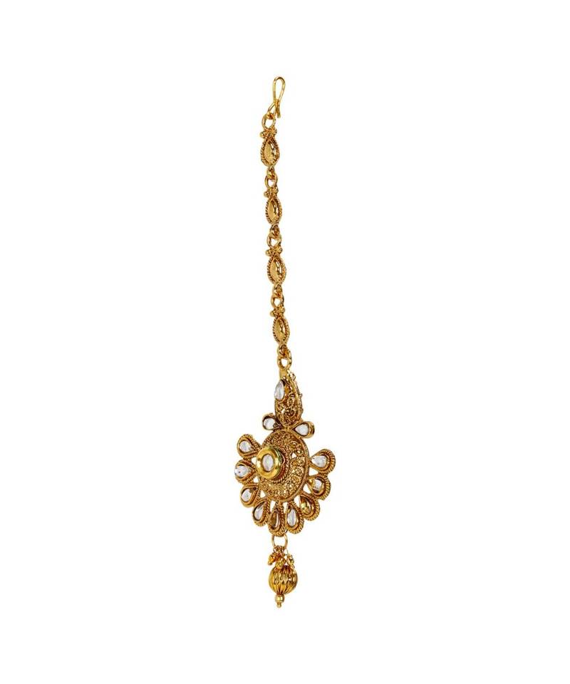 Gold stone antique gold Alloy  Maang tikka