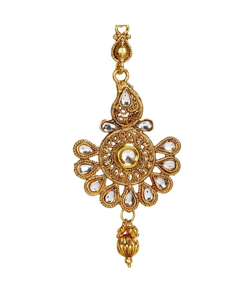 Gold stone antique gold Alloy  Maang tikka