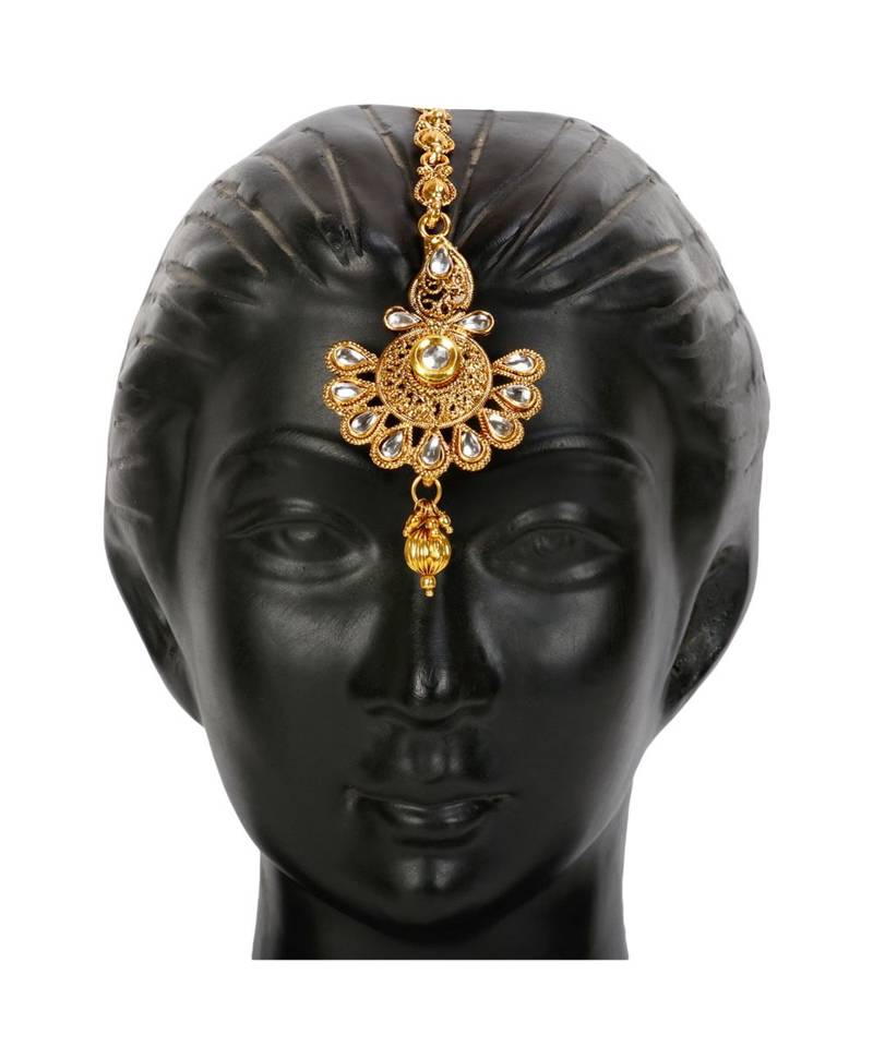 Gold stone antique gold Alloy  Maang tikka