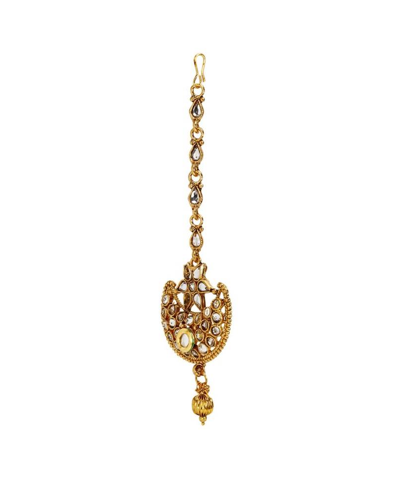 Gold stone antique gold Alloy  Maang tikka