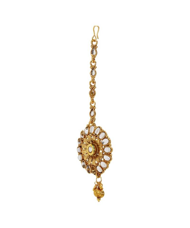 Gold stone antique gold Alloy  Maang tikka