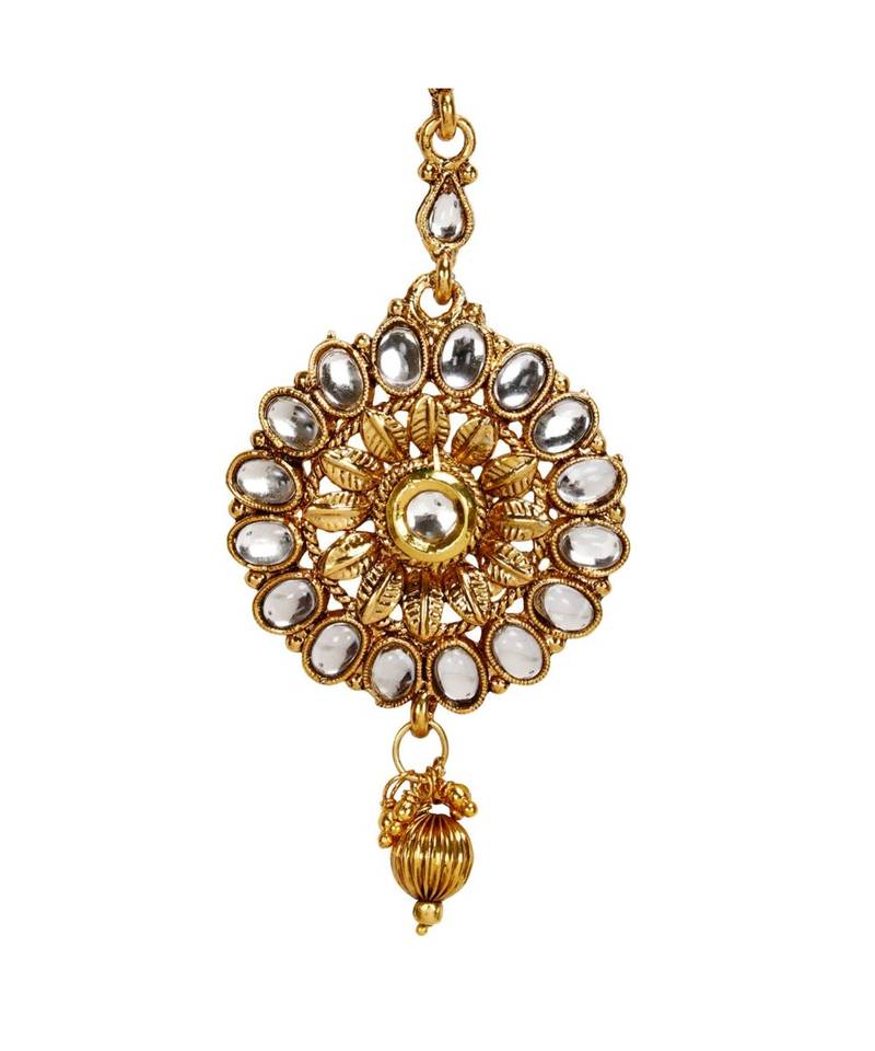 Gold stone antique gold Alloy  Maang tikka