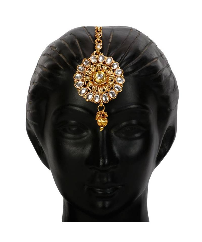 Gold stone antique gold Alloy  Maang tikka