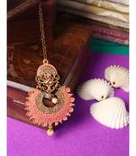 Pink stone antique gold Alloy  Maang tikka