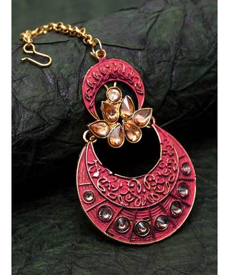 Pink stone antique gold Alloy  Maang tikka 1