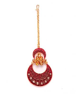 Pink stone antique gold Alloy  Maang tikka 4