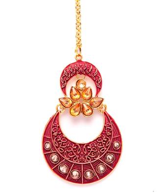 Pink stone antique gold Alloy  Maang tikka 5