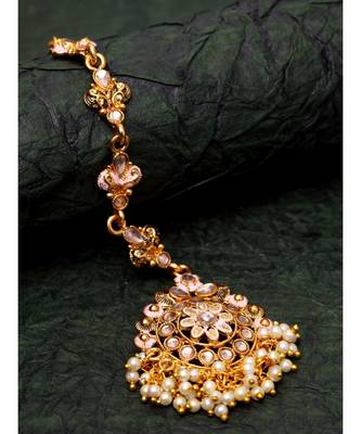 Pink stone antique gold Alloy  Maang tikka 1