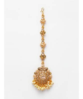 Pink stone antique gold Alloy  Maang tikka 3