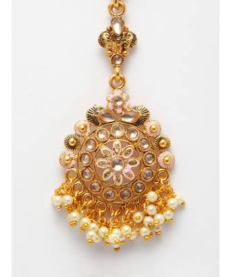 Pink stone antique gold Alloy  Maang tikka 5