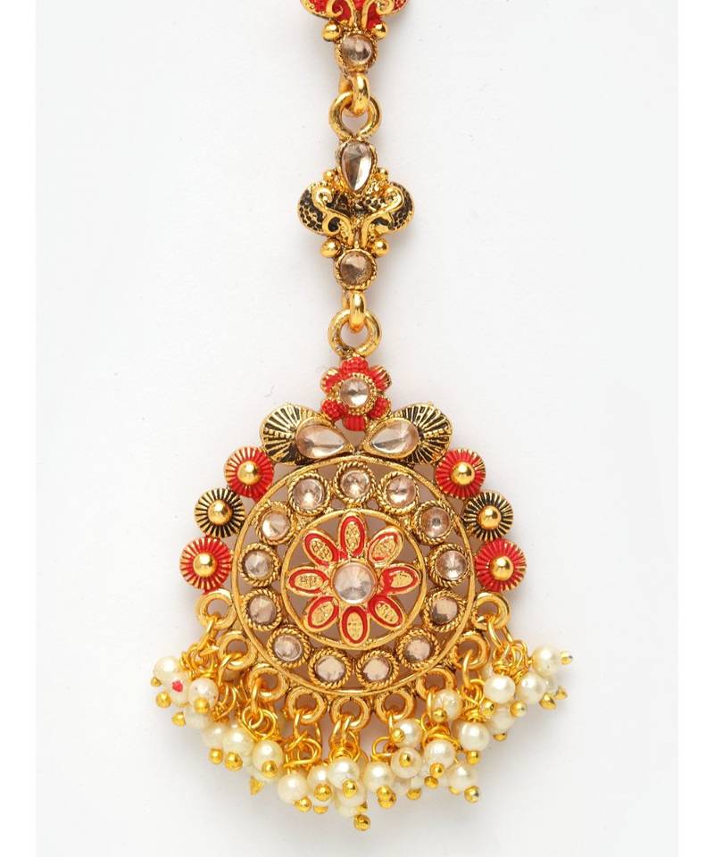 Red stone antique gold Alloy  Maang tikka