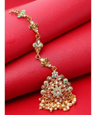 Blue stone antique gold Alloy  Maang tikka 1