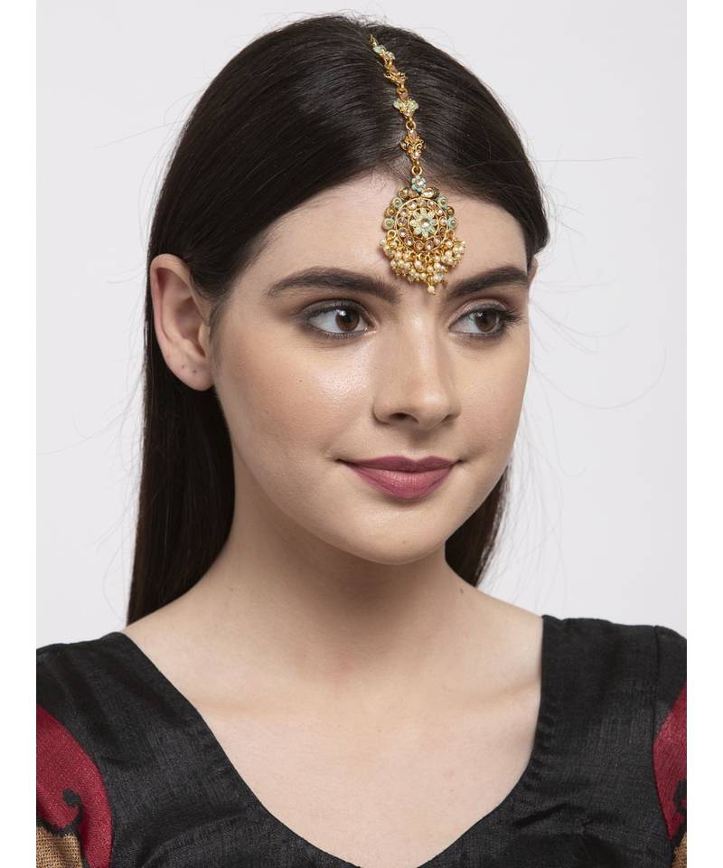 Blue stone antique gold Alloy  Maang tikka